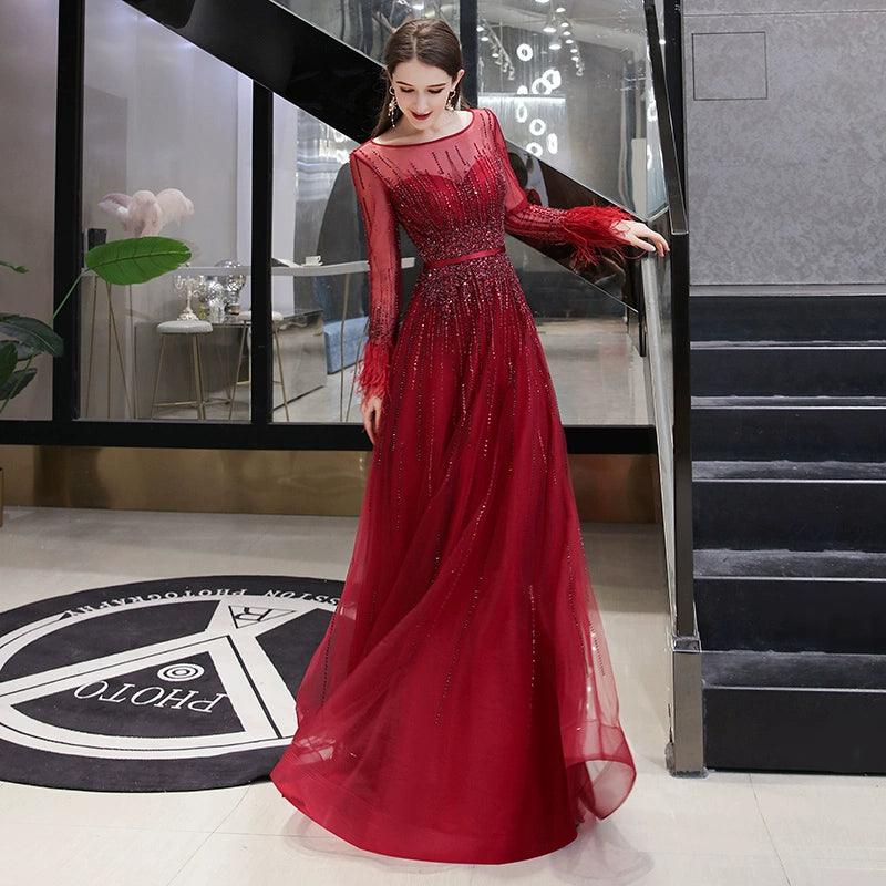 Women's Clothing Sets Great Deals on Ethnic Cultural Wear Women's A-Line Evening Dress Sexy Prom Dresses Long Sleeve Beaded V-Neck Formal Dresses