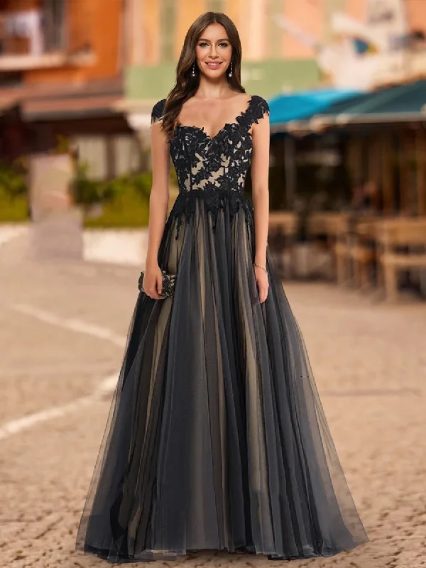 Women's Stylish Outdoor Outfit Classic Charm Ball Gown V-Neck Sleeveless Applique Prom Dresses