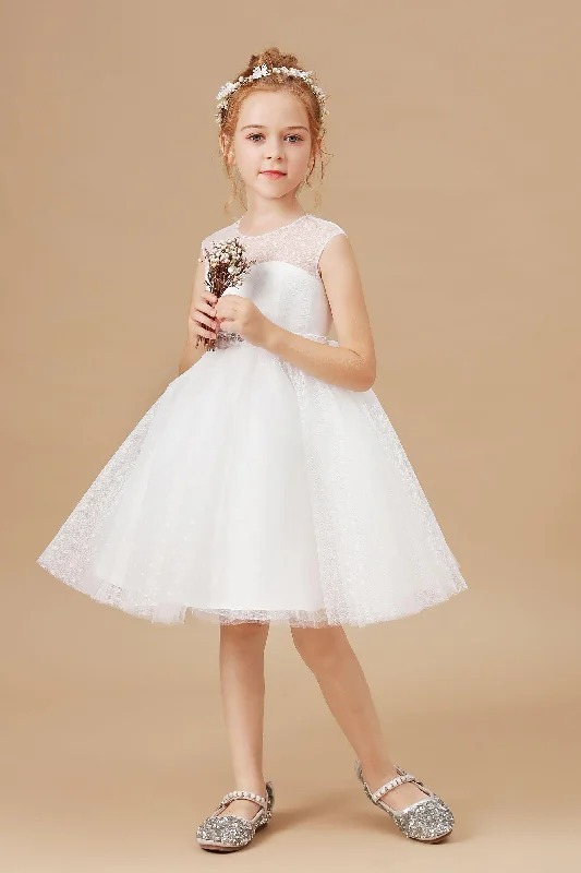 Casual Attire For Women Ethnic Cultural Event Wear Tulle Lace Sleeveless Ivory Flower Girl Dress