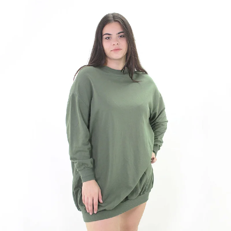 Women's Comfortable Apparel Early Access to Art Deco Styles Sale Women's Solid Oversize Sweatshirt Dress,Olive