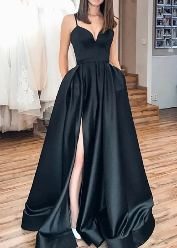 Affordable Women's Clothing Effortless Sophistication Women Satin Prom Dresses Long High Slit Evening Gowns Formal Party Dress YPD454