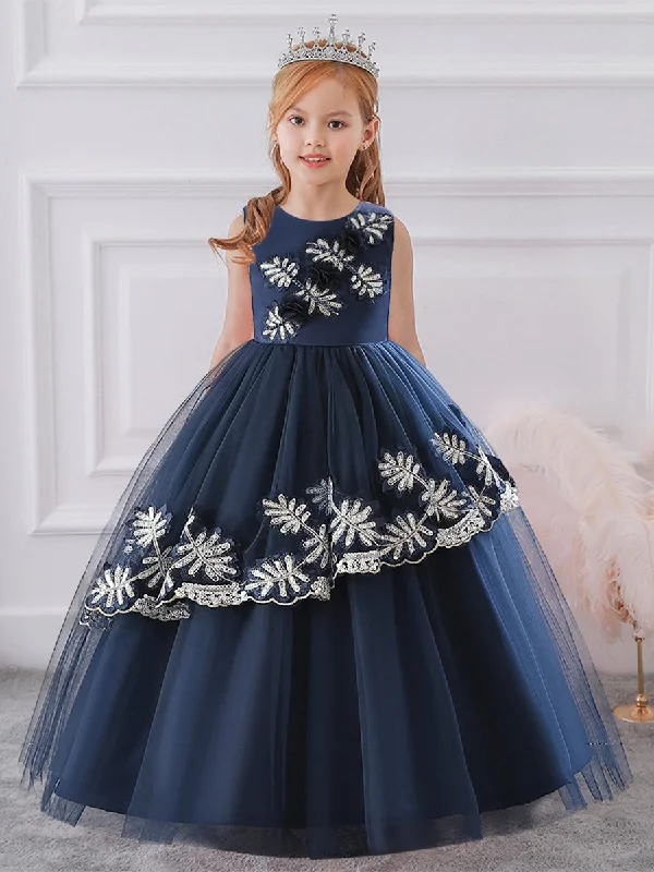 Women's Travel Apparel Coastal Beach - Inspired Style Ball Gown Scoop Sleeveless Flower Girl Dresses with Sequins