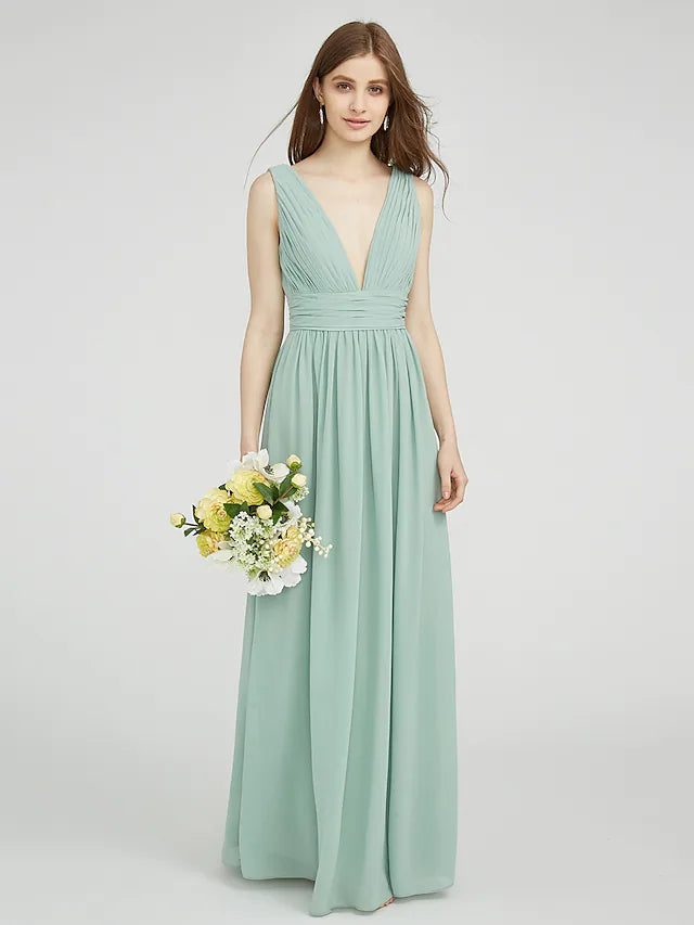 Women's Seasonal Garments Modern Romance Bridesmaid Dress V Neck Sleeveless Elegant Floor Length Chiffon with Ruched  Side Draping