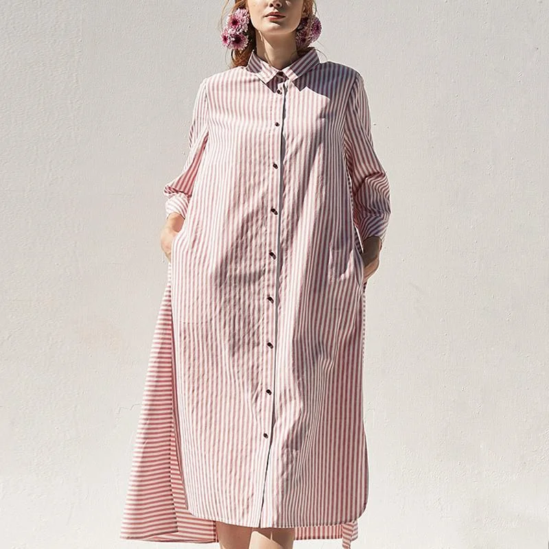 Women's Cozy Outfit For Lounging Casual Weekend Relaxed Style Cotton blended clothes Plus Size Polo Collar Pink Casual Plus Size Shirt Dress