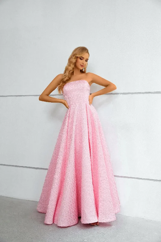 Women's Vintage Attire Limited - Stock Pink Strapless Sleeveless Long Prom Dress With Pleats