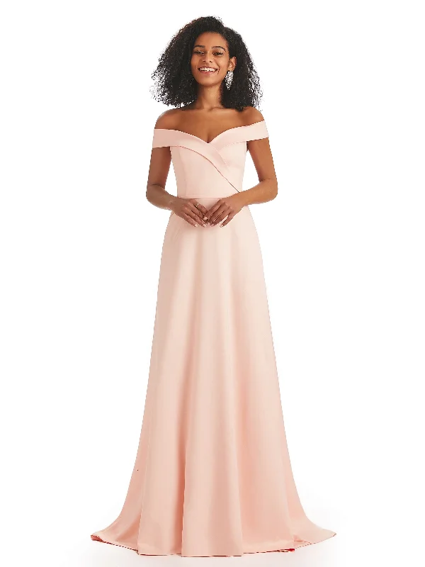 Women's Holiday Clothes Minimalist Chic Soft Satin Off The Shoulder Long A-line African Bridesmaid Dresses