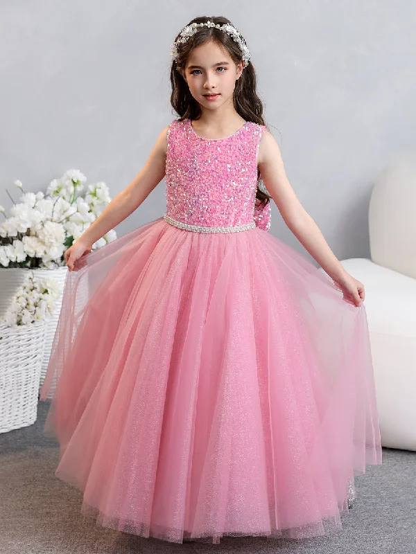 Women's Tops And Clothing Parisian Effortless Chic Style Tulle Ball Gown/Princess Sequins Flower Girl Dresses With Pearls & Bowknot