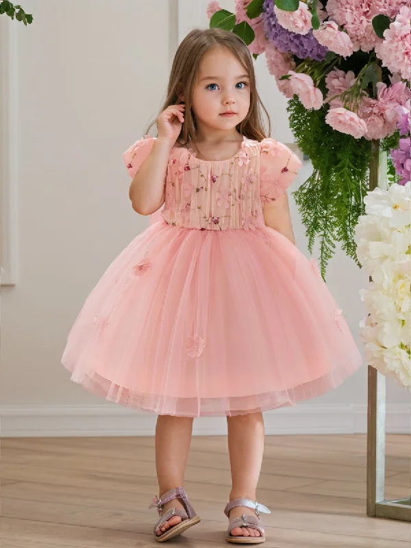 Women's Athletic Apparel Chic Allure Ball Gown Scoop Puff Sleeves Flower Girl Dresses with Solid Flowers