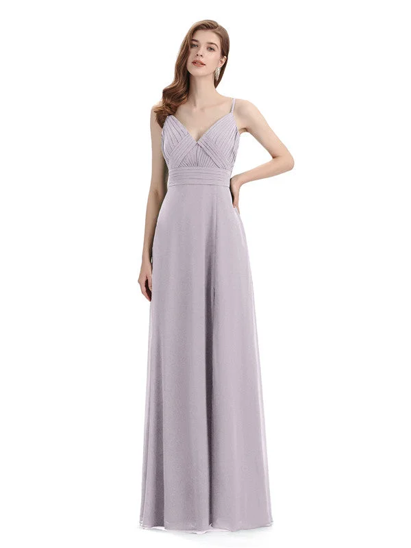 Casual Attire For Women Flash Sale Chiffon Spaghetti Strap V-neck Floor-Length Long Bridesmaid Dresses