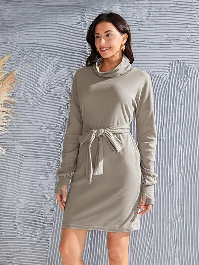 Women's Vacation Clothes Limited - Edition Drops Tie-Waist Turtleneck Long Sleeve Dress