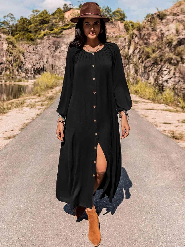 Comfortable Women's Clothing Refined Simplicity Long Sleeve Round Neck Dress