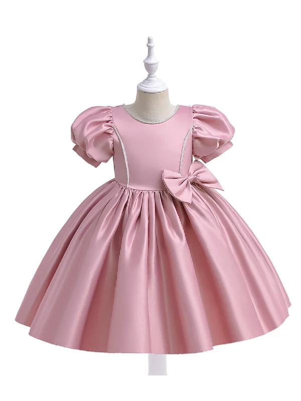 Women's Relaxed Outfit Dreamy Aesthetic Ball Gown Scoop Puff Sleeves Flower Girl Dresses with Bowknot