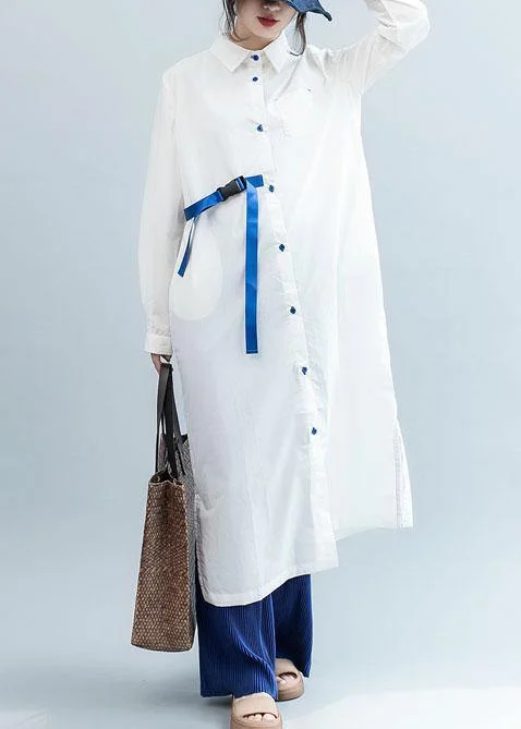 Women's Night-Out Outfit Effortless Sophistication Organic white tie waist cotton Tunics side open Dresses fall shirt Dress