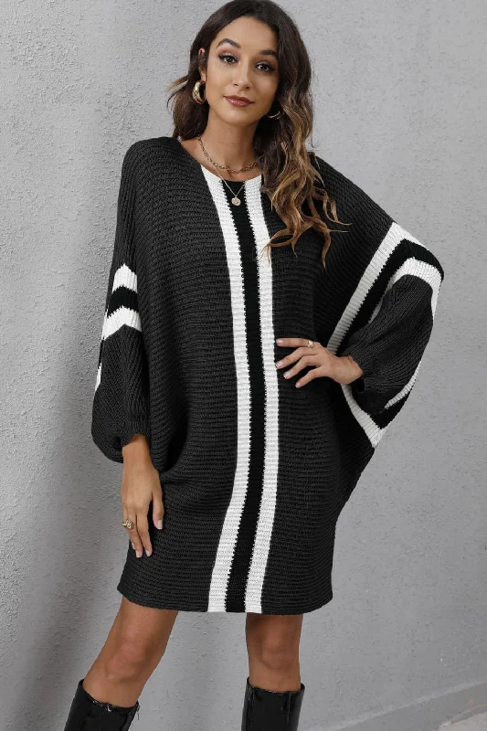 Trendy Athleisure Clothing For Women Grab Romantic Date - Night Styles Now Ribbed Round Neck Long Sleeve Sweater Dress