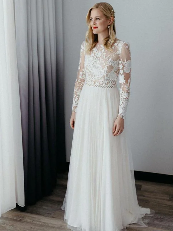 Modern Women's Apparel Update with Cottagecore Styles Long Sleeves Popular Lace Wedding Dresses, Fashion Simple Wedding Dresses