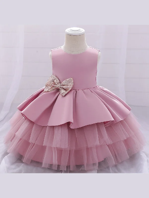 Women's Comfy Loungewear Outfit Soft Textures Ball Gown Scoop Sleeveless Tiered Flower Girl Dresses with Bowknot