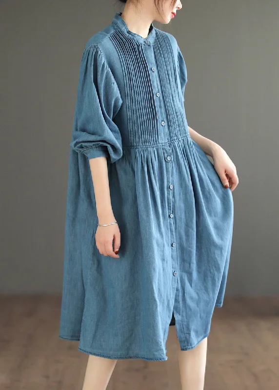 Women's Active Clothing Save on Classic Elegant Styles Loose Light Blue Wrinkled Button Denim Shirt Dress Spring