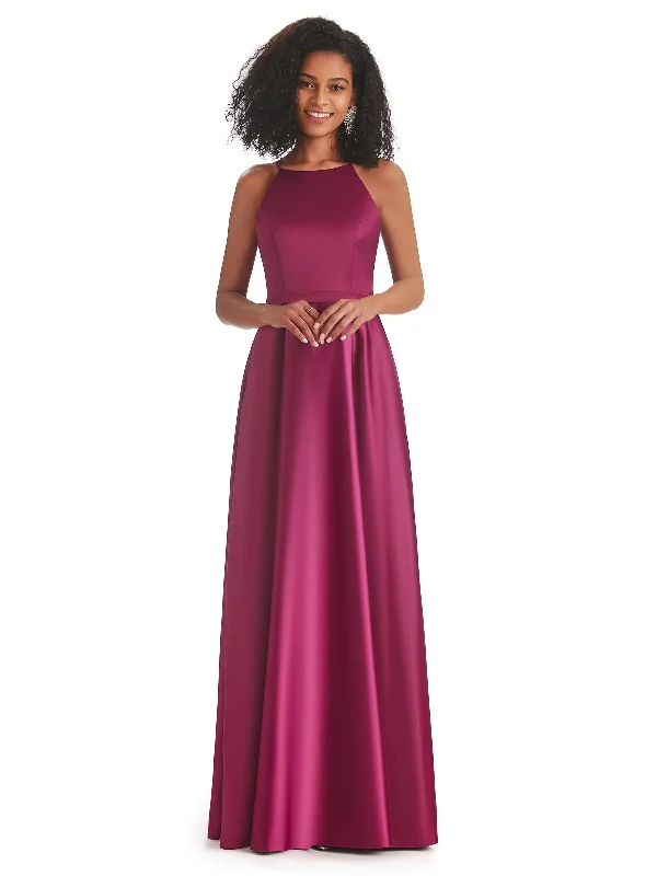 Women's Versatile Apparel Last Chance Sale Soft Satin A-line Halter Floor-Length Modern African Bridesmaid Dresses