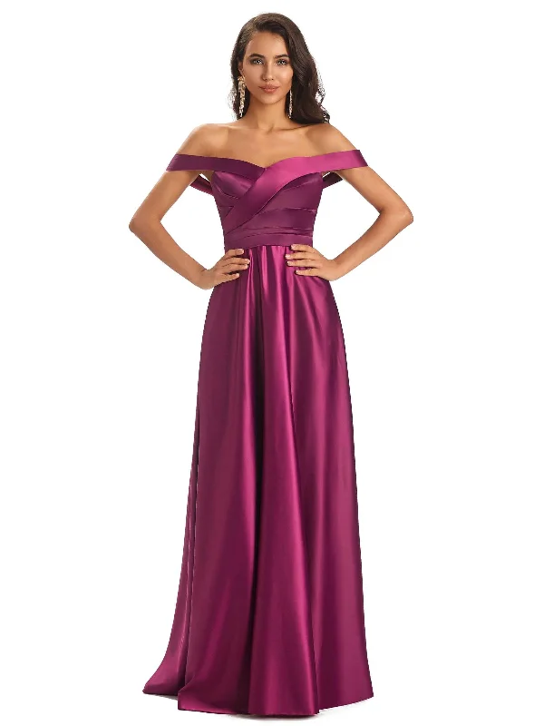 Women's Urban Clothing Clearance Event Sexy Soft Satin Off The Shoulder A-Line Long Bridesmaid Dresses Online