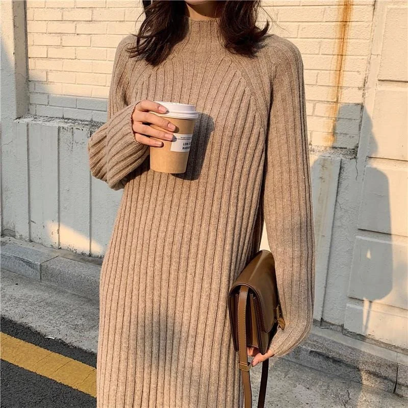 Women's Clothing For Travel Graceful Movement Women Winter basic Long Sweater Dress Turtleneck long sleeve Elegant solid color brief slim Knitted dresses pullovers