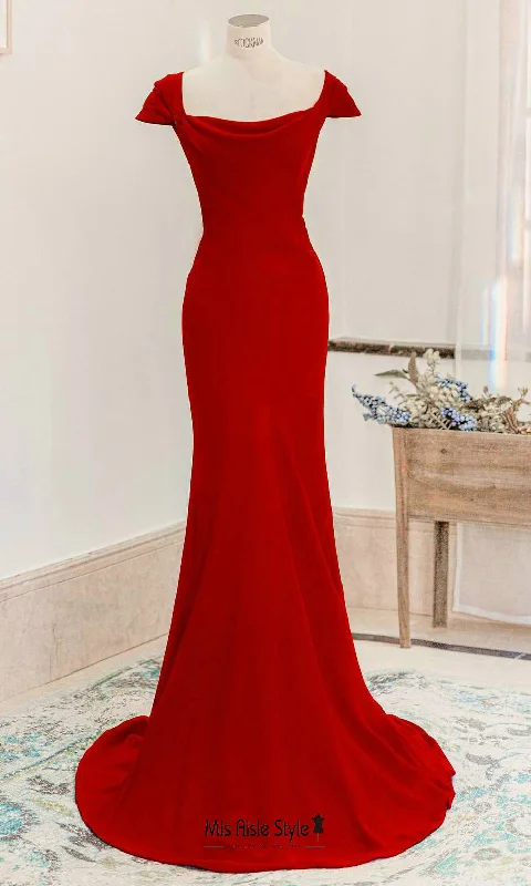 Stylish Women's Garments Mother's Day Special Fit & Flare Cap Sleeve Square Neckline Red Bridesmaid Dress