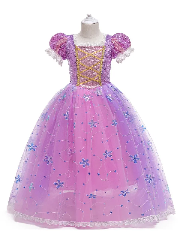 Women's Layered Outfit Update with Cottagecore Styles Ball Gown Square Neck Short Sleeves Flower Girl Dresses with Appliques & Sequins