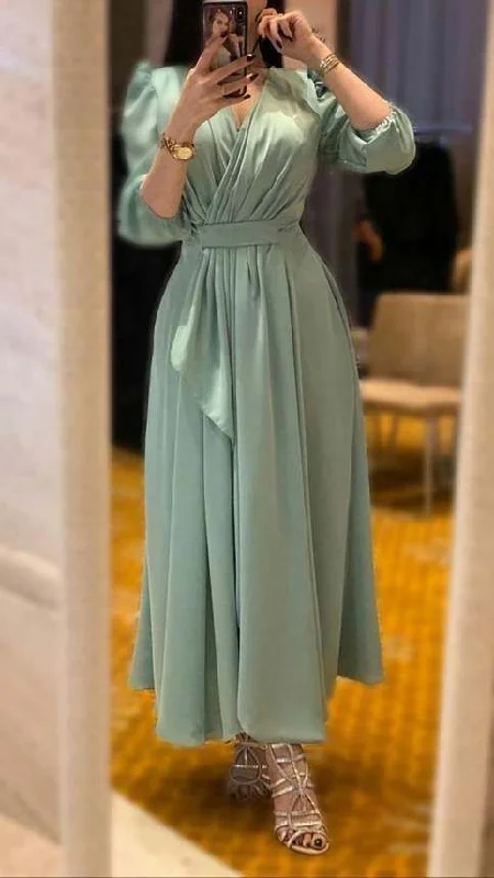 Formal Garments For Women End - of - Month Blowout Charming A-line V Neck Long Sleeves Prom Dress Y6202