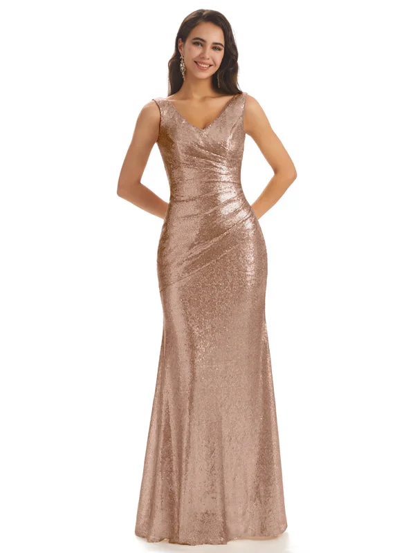 Women's Casual Outfit Luxe Layering Sexy Sequin V-neck Sparkly Cheap Mermaid Bridesmaid Dresses Online