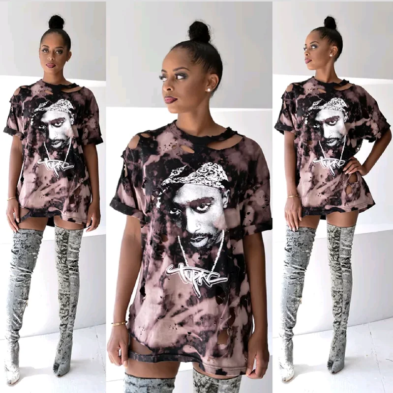 Formal Attire For Women Modern Romance Tupac bleached and Distressed T-shirt Dress