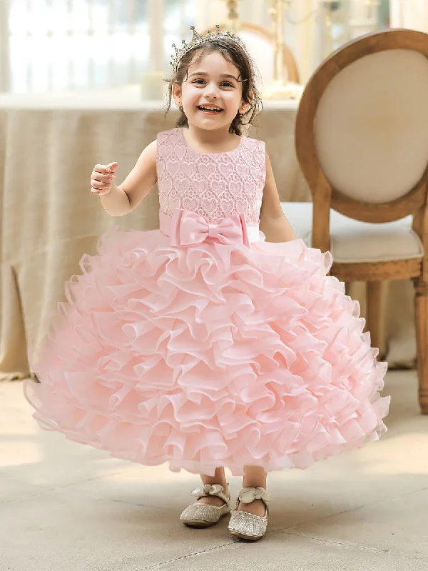 Women's Work Apparel Fashion-Forward Style Ball Gown Scoop Sleeveless Tiered Flower Girl Dresses