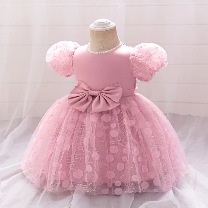 Women's Apparel Vintage Elegance Ball Gown Scoop Puff Sleeves Flower Girl Dresses with Sequins