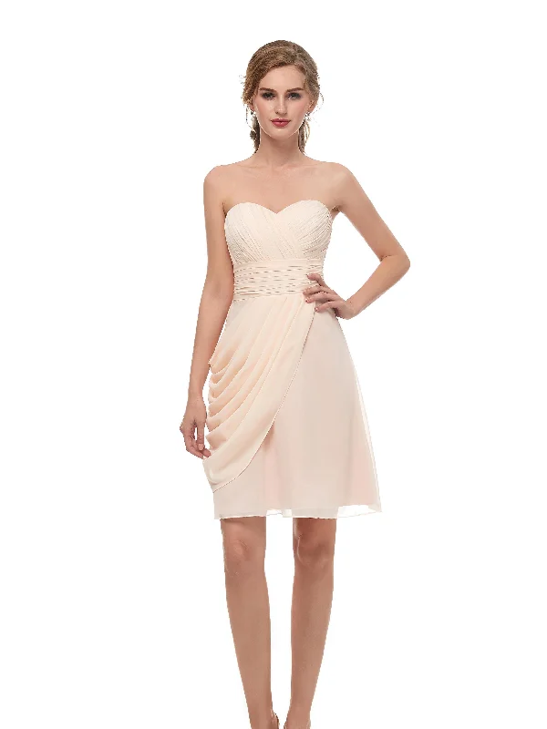 Women's Vacation Attire Flash Sale Champagne Chiffon Sleeveless Sweetheart Prom Dress Short Homecoming Dresses AS13669