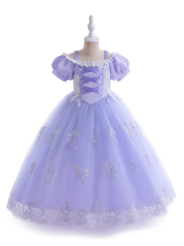 Women's Chic Outfit Save on Inspired Styles Ball Gown Scoop Puff Sleeves Flower Girl Dresses with Appliques