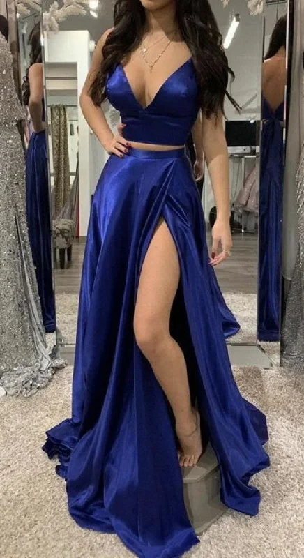 Women's Outerwear Garments Mother's Day Special Women Satin Prom Dresses Long V-Neck Evening Gowns Formal Party Dress YPD515