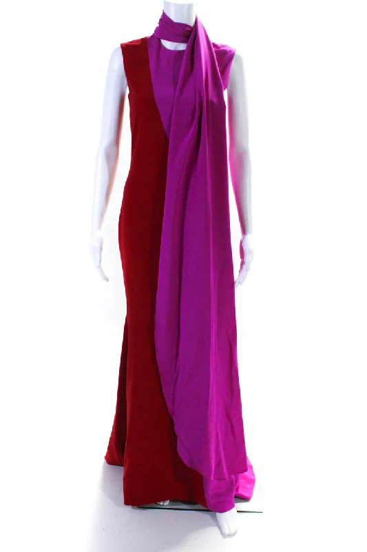 Women's Athletic Clothes Buy More, Save More Christian Siriano Color Block Dress Gown Red Pink