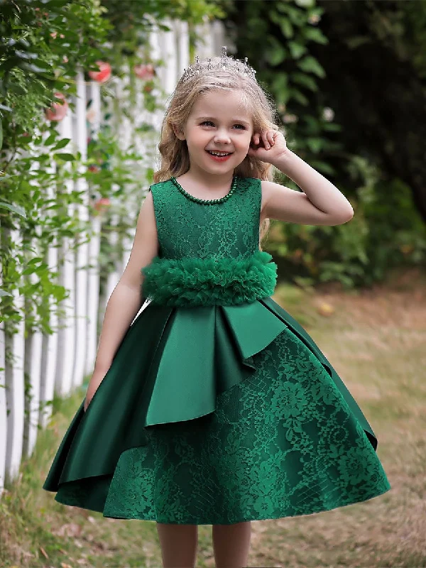 Women's Effortless Casual Outfit Playful Elegance Ball Gown Scoop Sleeveless Flower Girl Dresses with Sash