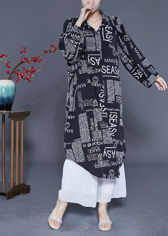 Affordable Fashion Clothing For Women Spring Fling Sale Plus Size Black Oversized Letter Print Chiffon Shirt Dresses Summer