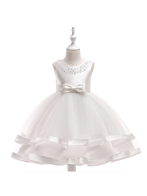 Charming Women's Outfit For Special Occasions Charming Silhouette Ball Gown Scoop Sleeveless Flower Girl Dresses with Pearls