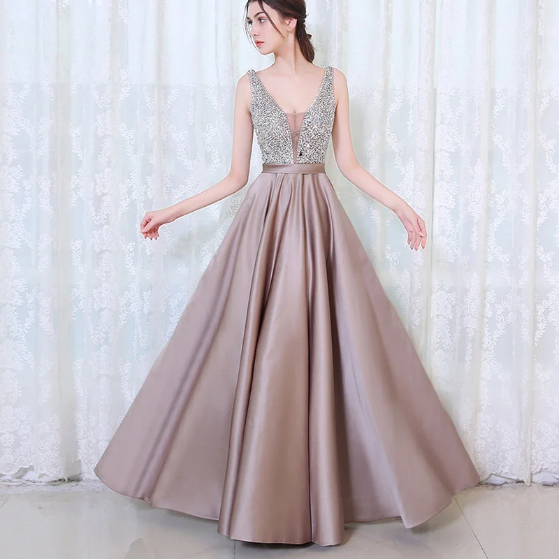 Women's Vintage Clothes Father's Day Deals Chic Crystal Prom Dress Long Satin Graduation Dresses for Girls LP0523