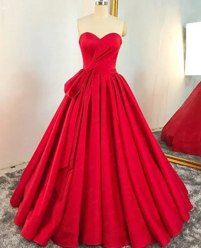 Women's Chic Outerwear Attire Casual Weekend Relaxed Style Red Satin Sweetheart Pleated A Line Prom Dress, Evening Dress  cg5695