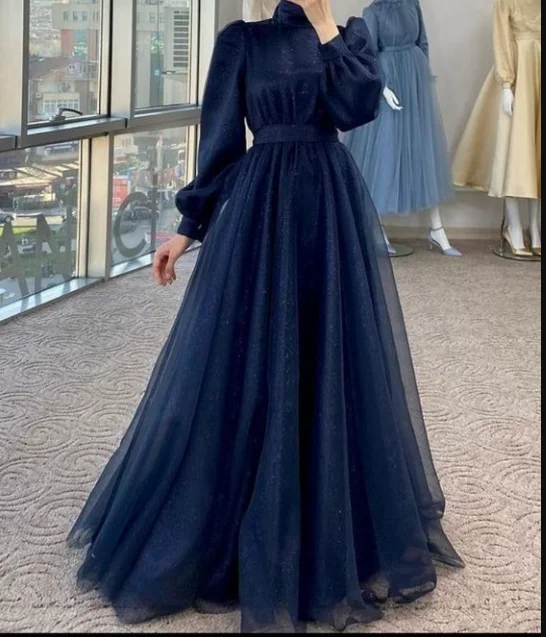 Women's Clothing And Garments Sets Anniversary Sale Modest A-line Long Sleeves Prom Dress,Muslim Dress  Y5848