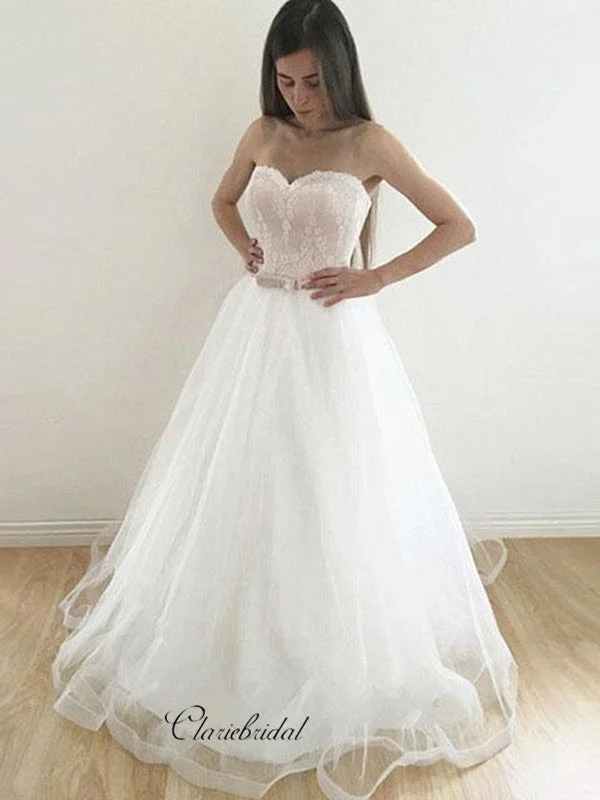 Women's Party Clothes Feminine Soft - Hued Look Strapless Sweetheart Wedding Dresses, Tulle Lace Wedding Dresses, A-line Bridal Gowns