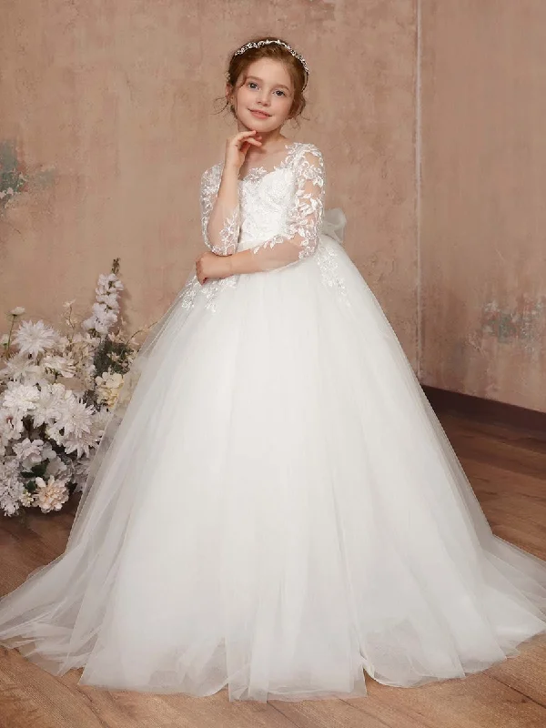 Trendy Athleisure Clothing For Women Save on Classic Elegant Styles Ball-Gown Lace Tulle 3/4 Sleeves Scoop Neck Floor-Length Flower Girl Dresses