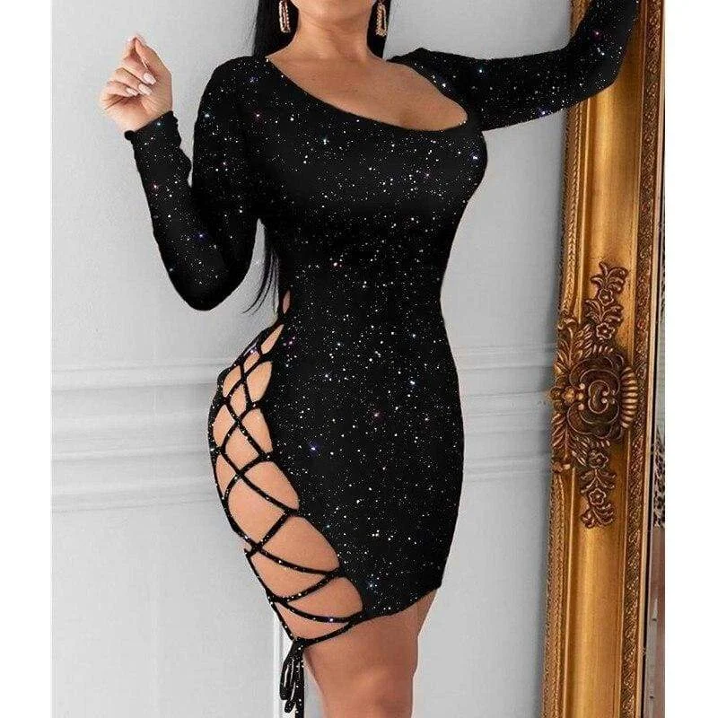 Comfortable Outfit For Women Modern Romance FashionSierra - Women's Bandage Bodycon Dress Ladies Long Sleeve Backless Evening Party Clubwear Short Mini Female Dress