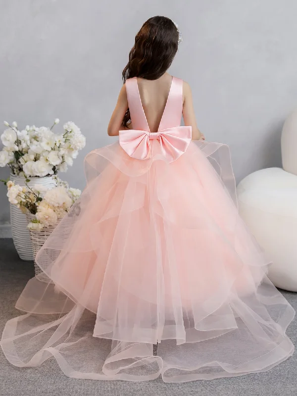 Women's Active Clothing Fashion-Forward Style Tulle Ball Gown/Princess Ruffles Flower Girl Dresses With Pearls & Bowknot