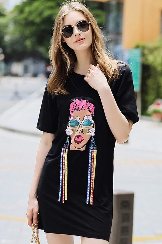 Women's Chic Outerwear Outfit Final Clearance Cool Girl Print T-Shirt Dress