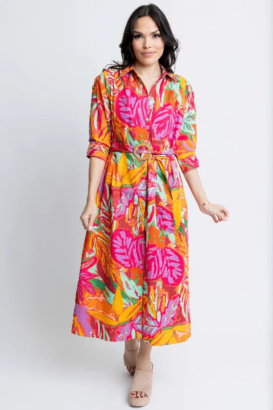 Women's Everyday Apparel Lighten Up with Nordic Styles ABSTRACT TROPICAL PALM SHIRT DRESS