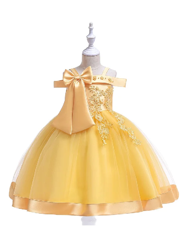 Women's Casual Wear Outfit Great Prices on Feminine Styles Ball Gown Off-the-Shoulder Sleeveless Flower Girl Dresses with Appliques & Bow Knot