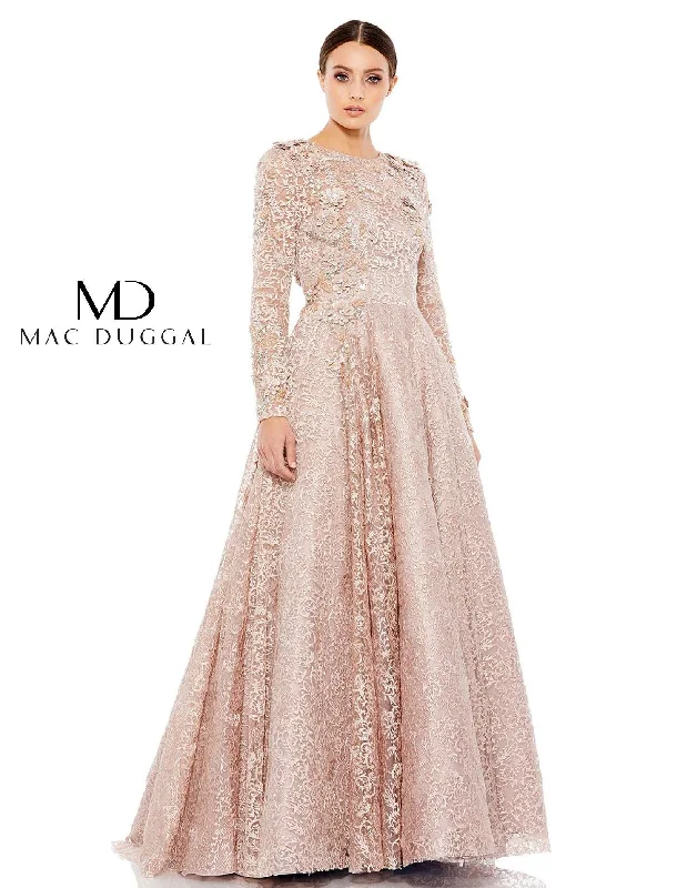 Women's Sporty Clothes Nordic Minimalist Home Look Mac Duggal Embroidered Long Sleeve A Line Ball Gown