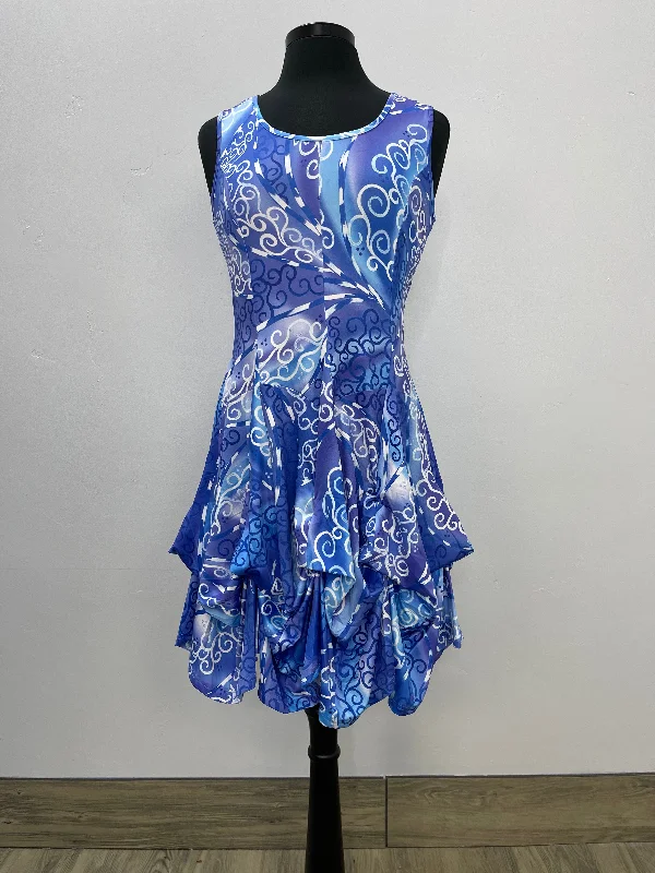 Women's Vintage-Inspired Clothing Beat the Heat in Tropical Styles Blue Swirl Sleeveless Scoop Neck Bubble Dress